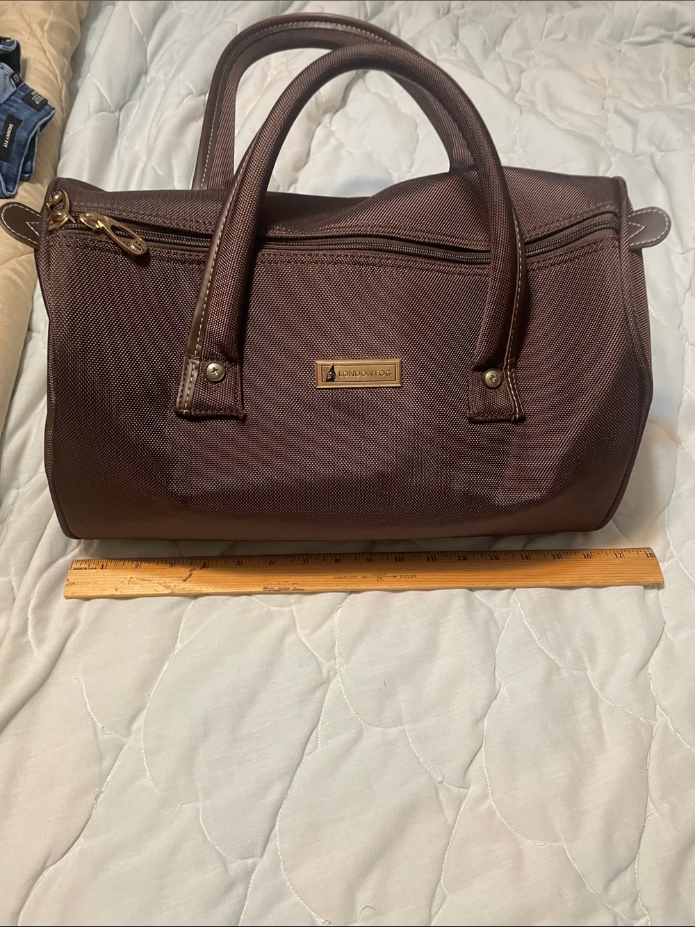 London Fog Chocolate Brown Men's Duffel Bag with Gold Hardware